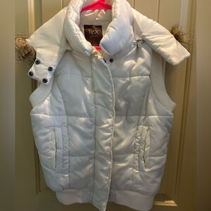 Cream Puffy Vest with Zip Off Furry Hood